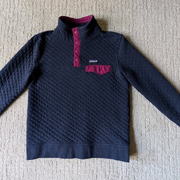 Patagonia Womens Small Organic Cotton Quilt Snap-T Pullover Sweatshirt Navy Blue - Picture 3 of 7